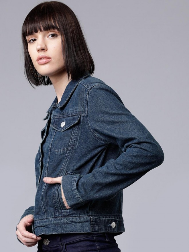 Buy Tokyo Talkies Women Blue Solid Denim Jacket - Jackets for Women  10698740