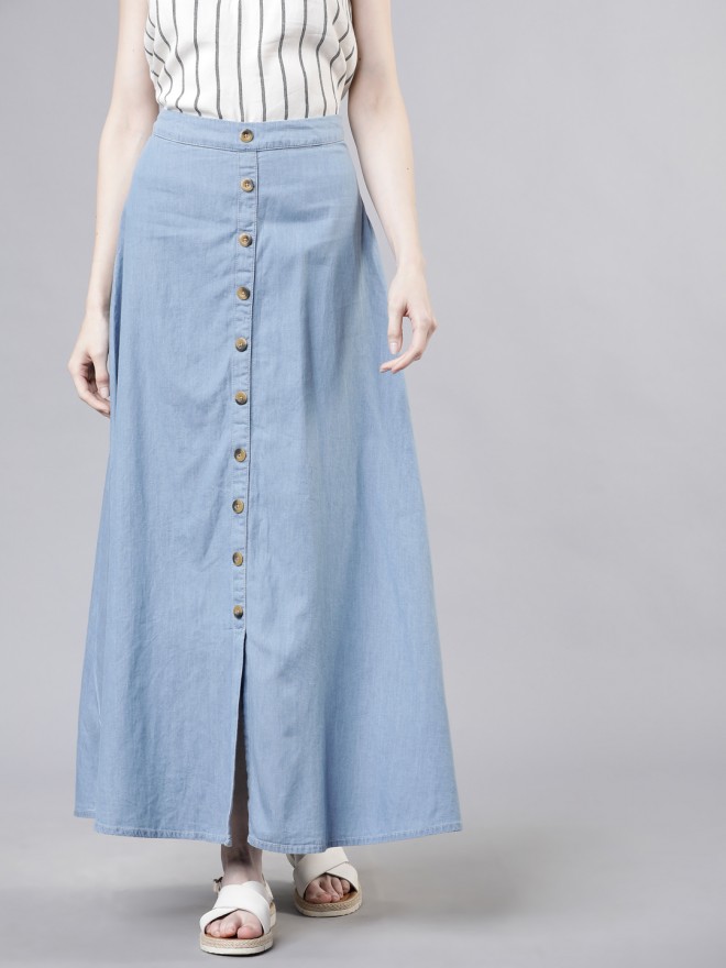Buy Talkies Blue Solid Denim Maxi Skirt for Online at Rs.529 - Ketch
