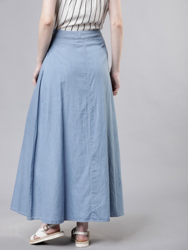 Blue Animal Printed Maxi Skirt | EST-WEAMS-60 | Cilory.com
