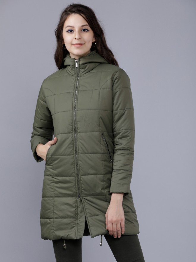 Buy Tokyo Talkies Olive Puffer Hoodie Jacket for Women Online at Rs ...