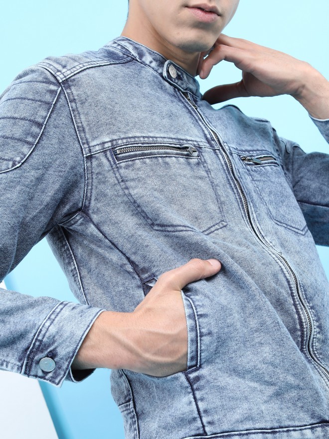 Buy HERE&NOW Men Blue Solid Denim Jacket - Jackets for Men 7371450 | Myntra