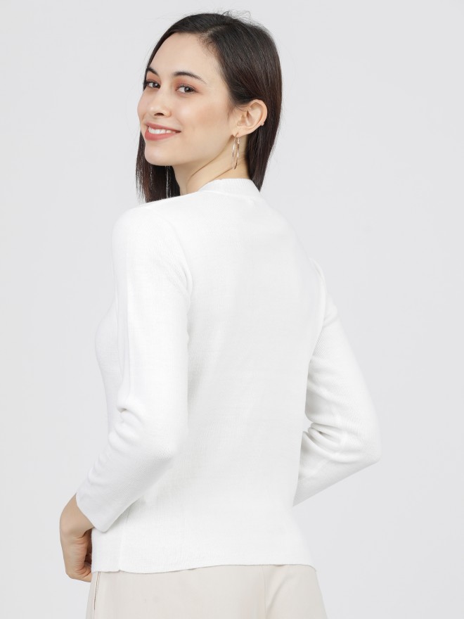 Tokyo Talkies Women Off White Henley Neck Sweaters 