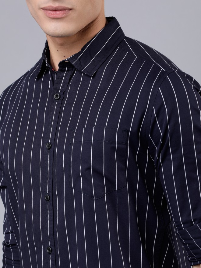 Buy Locomotive Navy Blue White Slim Fit Solid Casual Shirt For Men Online At Rs Ketch