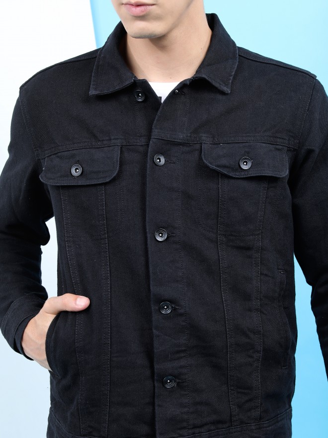 Buy online Black Solid Denim Jacket from Jackets for Men by V-mart for ₹850  at 15% off | 2024 Limeroad.com
