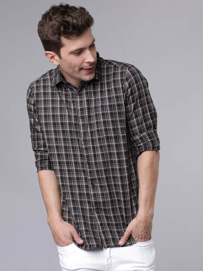 Buy Locomotive Black/Grey Slim Fit Checked Casual Shirt for Men Online at  Rs.500 - Ketch