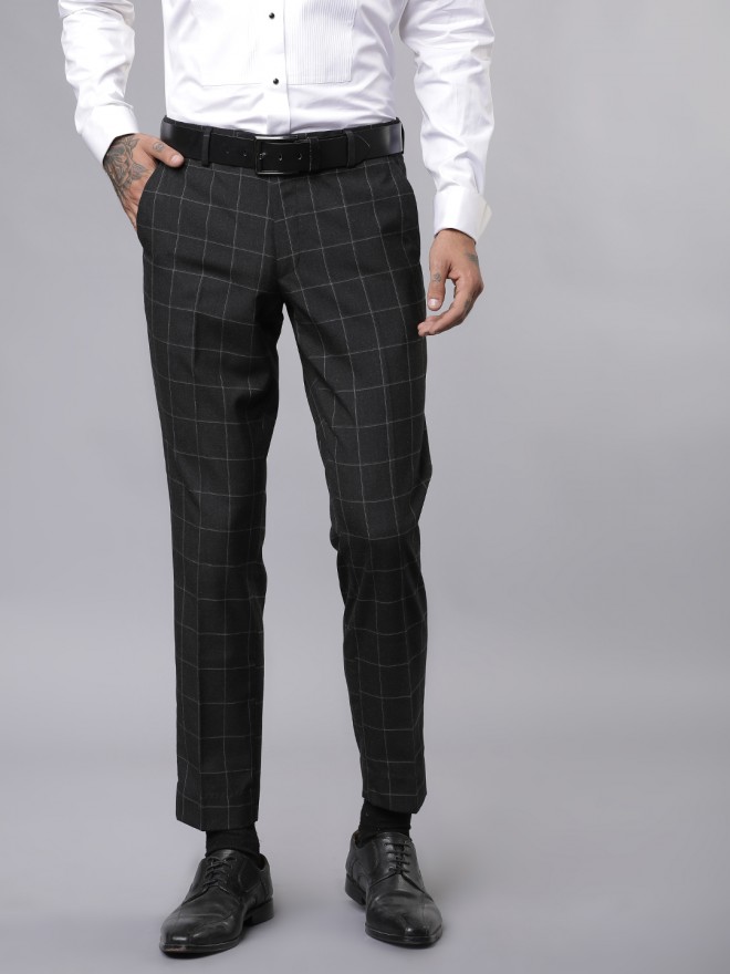 Buy Black Coffee Black Smart Casual Checked Slim Fit Trousers for Men ...