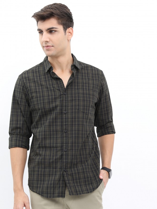 Buy Highlander Olive/Black Slim Fit Casual Shirt for Men Online at Rs ...
