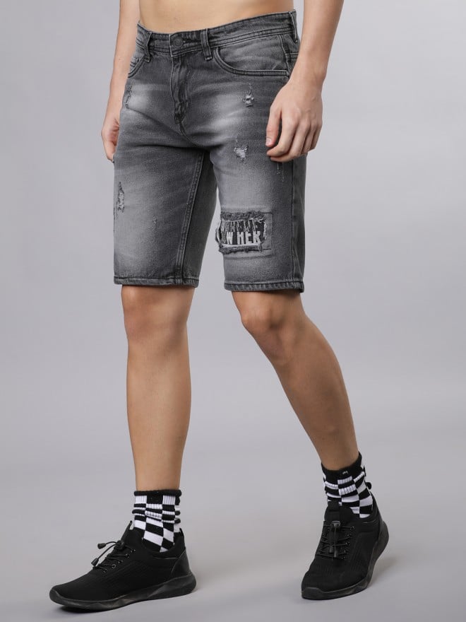 grey washed denim shorts