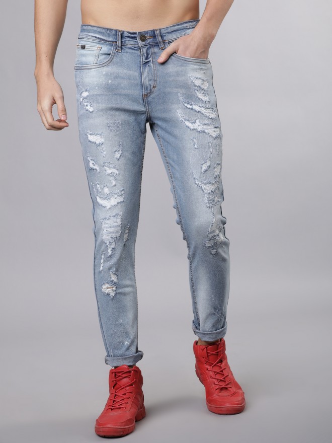 Buy Highlander Blue Tapered Fit Low Distressed Stretchable Jeans for ...