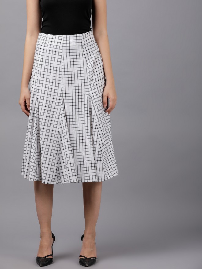Buy Tokyo Talkies White & Black Checked Flared Midi Skirt for Women ...