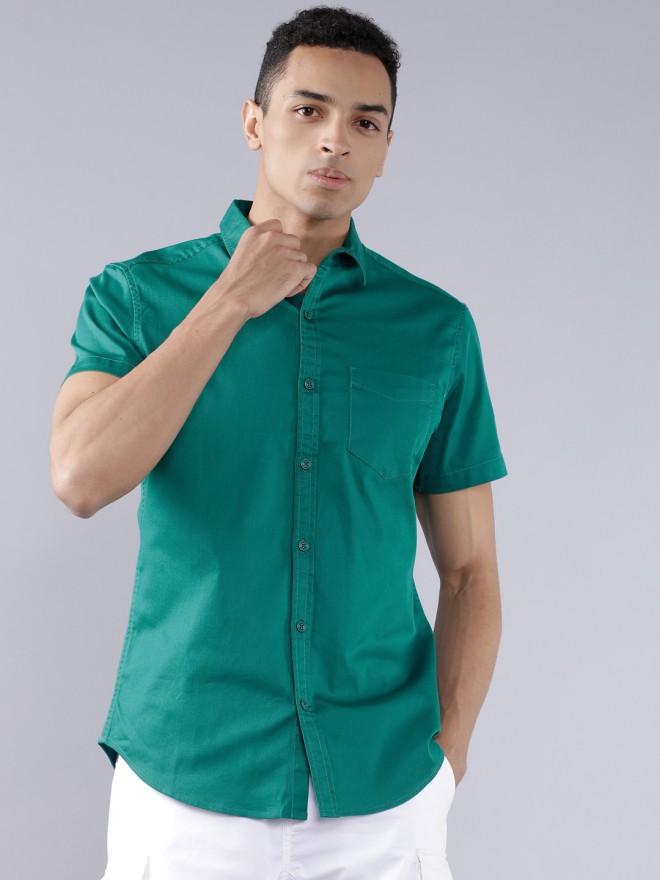Buy Locomotive Teal Slim Fit Solid Casual Shirt for Men Online at Rs ...
