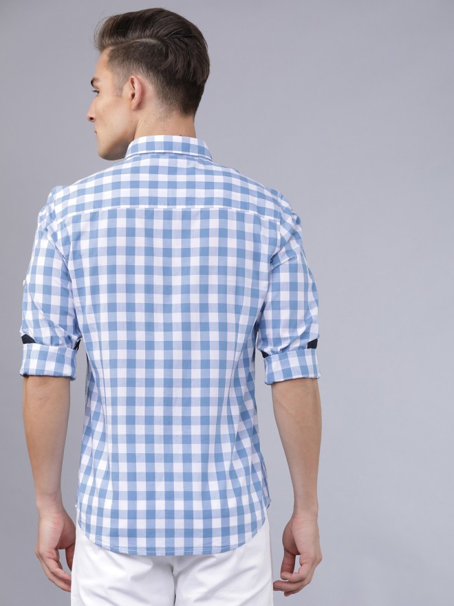 Buy Highlander Blue & White Slim Fit Checked Casual Shirt for Men ...