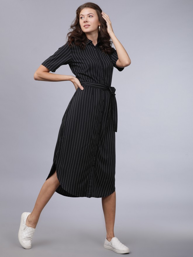 Casual Striped Curved Shirt Dress ...