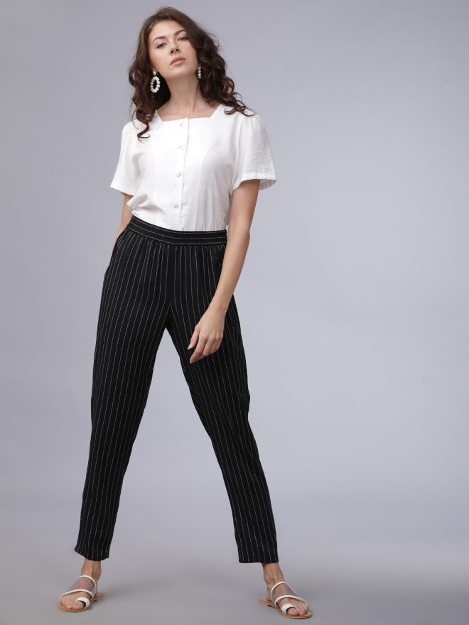 Buy Tokyo Talkies Black & White Straight Fit Striped Peg Trousers for Women  Online at Rs.453 - Ketch