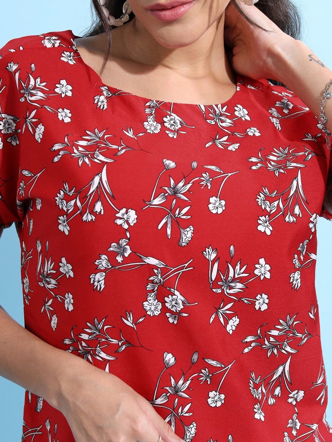 Tokyo Talkies Women Red Printed Regular Tops 