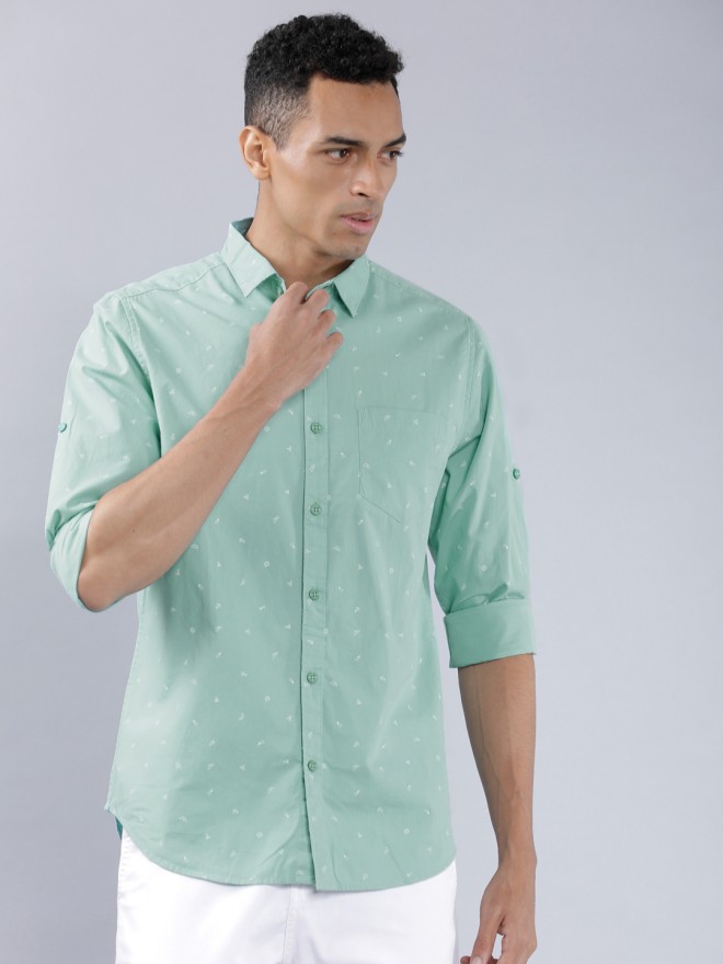 Buy Highlander Aqua/White Slim Fit Printed Casual Shirt for Men Online ...
