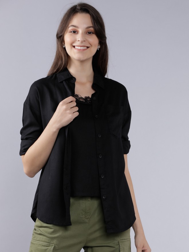 Buy Tokyo Talkies Black Regular Fit Solid Casual Shirt with Inner