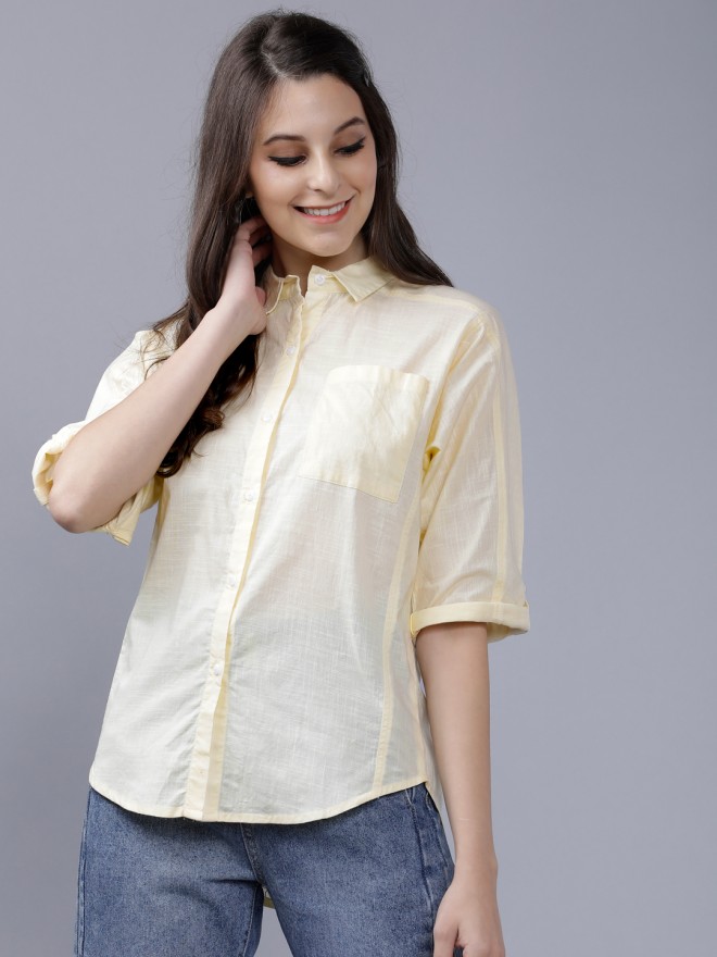 Buy Tokyo Talkies Yellow Regular Fit Solid Casual Shirt for Women ...