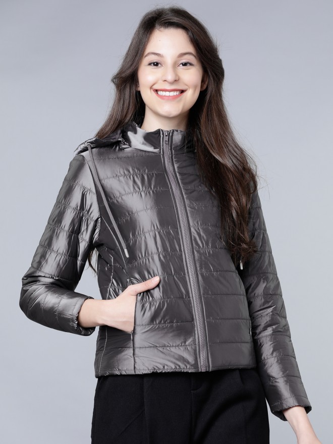 Tokyo Talkies Women Silver Puffer  Jackets 