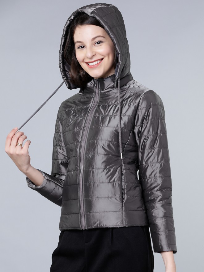 Tokyo Talkies Women Silver Puffer  Jackets 