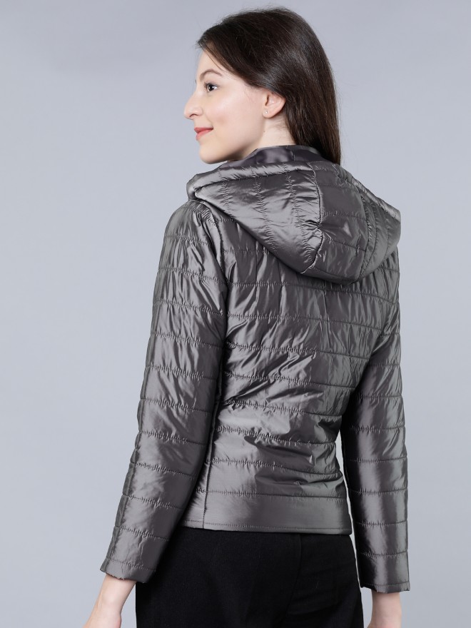 Tokyo Talkies Women Silver Puffer  Jackets 