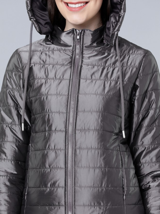 Tokyo Talkies Women Silver Puffer  Jackets 