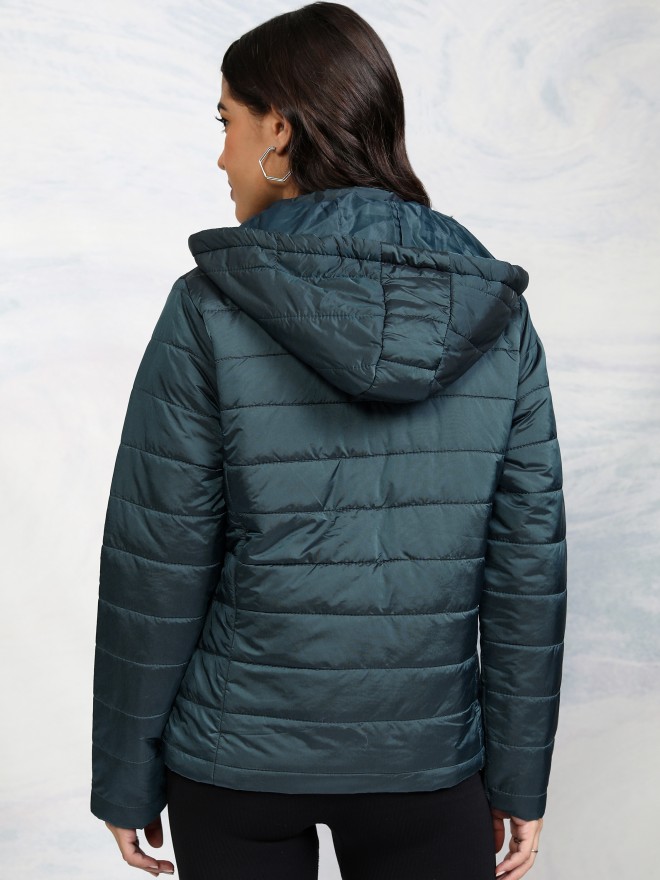 Tokyo Talkies Women Teal Puffer  Jackets 