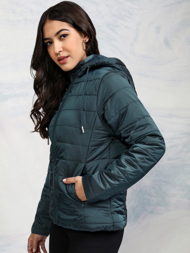 Tokyo Talkies Women Teal Puffer  Jackets 