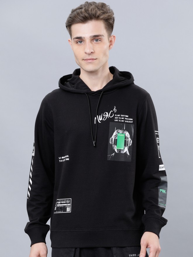 Buy Highlander Black Casual Printed Regular Fit Hoodie Sweatshirt for ...