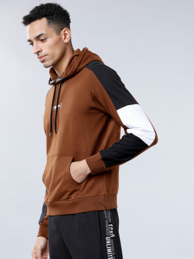 Buy HIGHLANDER Men Brown & Black Solid Hooded Sweatshirt