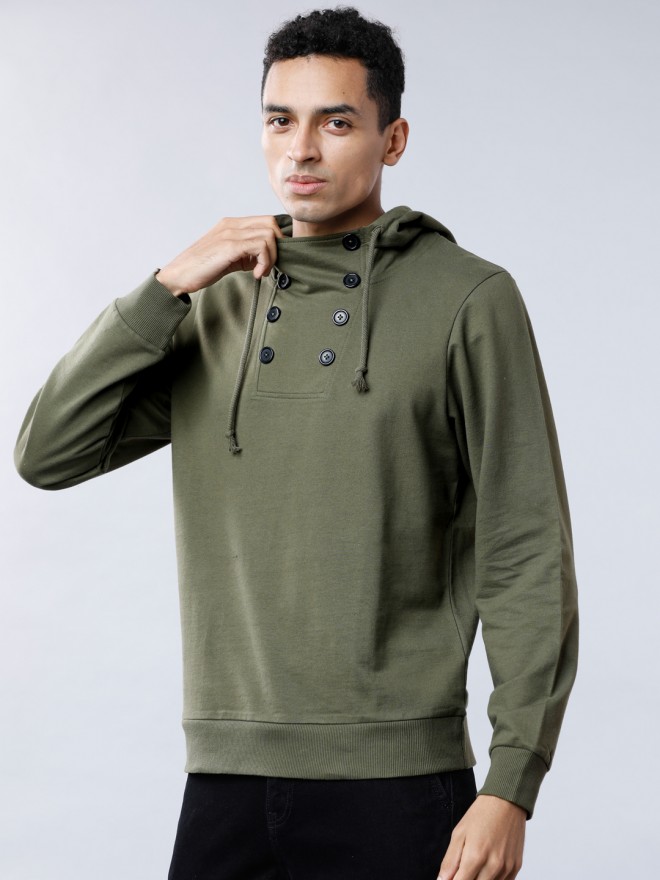 Olive green pullover hoodie 2025 men's