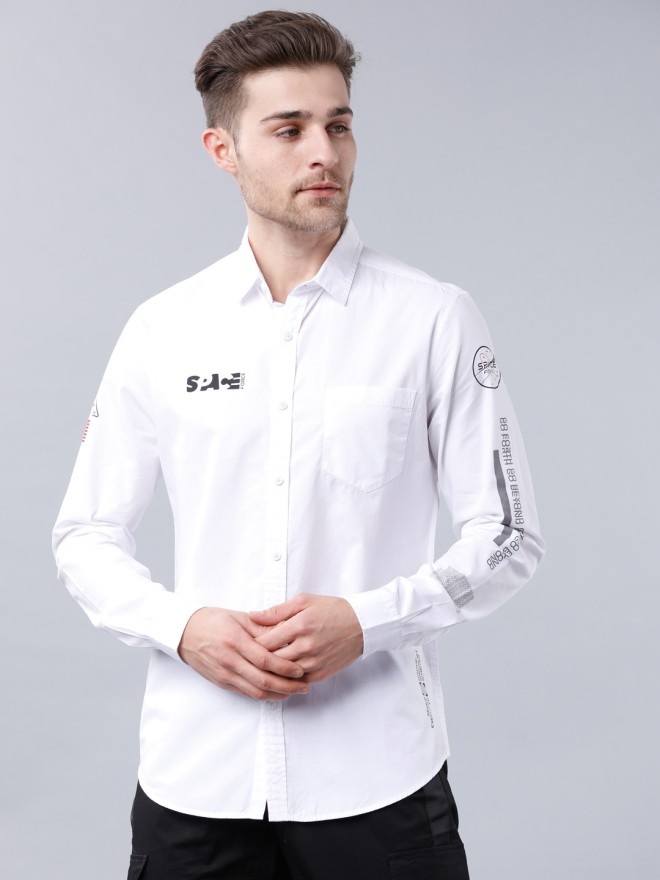 Men White Slim Fit Solid Full Sleeves Casual Shirt