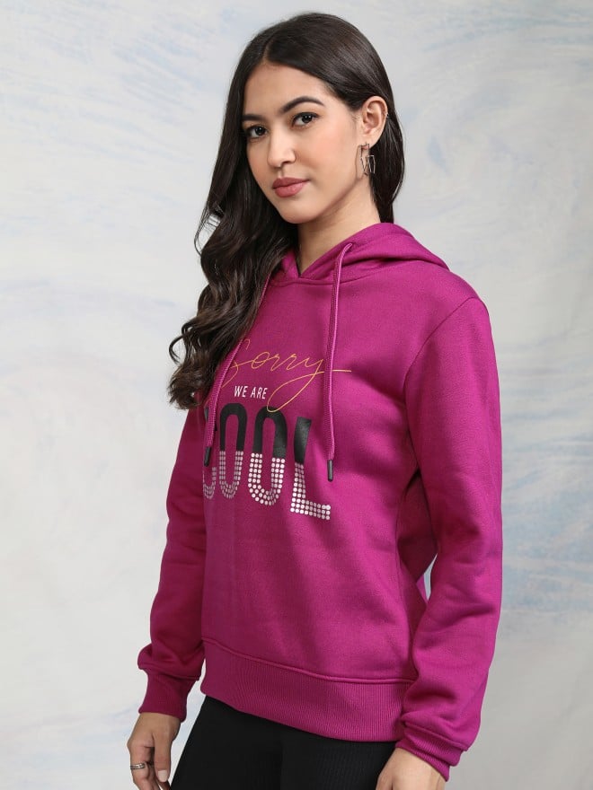 Tokyo Talkies Women Magenta Printed Pullover Hooded Sweatshirts