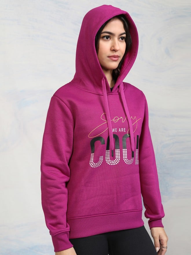 Tokyo Talkies Women Magenta Printed Pullover Hooded Sweatshirts