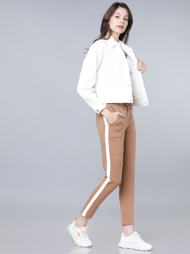 Tokyo Talkies Women Khaki/Cream Casual Slim Fit Track Pants