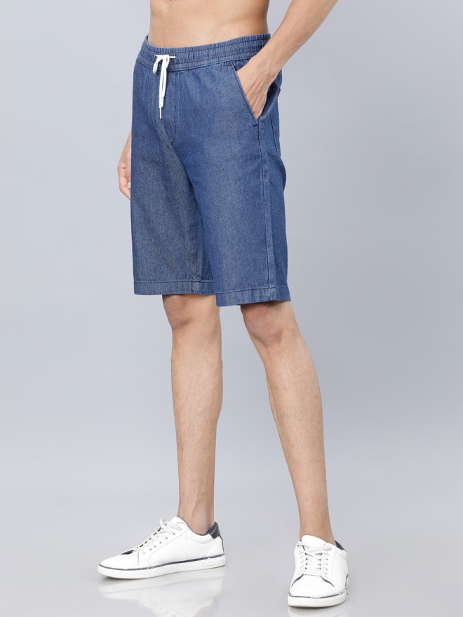 Buy Highlander Indigo Solid Slim Fit Denim Shorts for Men Online at Rs ...