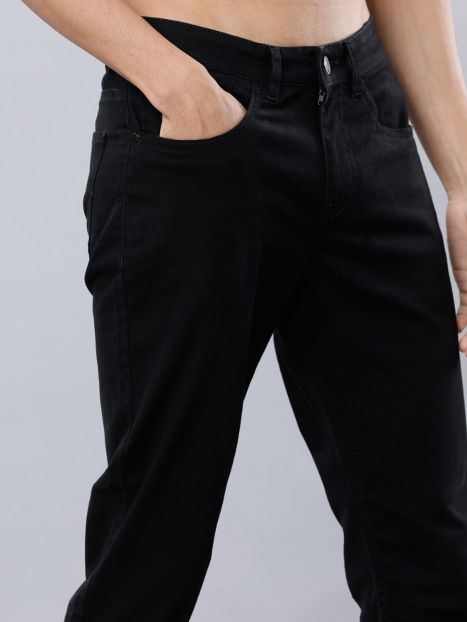 Highlander Men Black Tapered Fit Solid Casual Trousers Chinos 