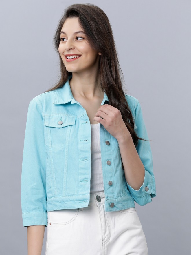 aqua blue denim jacket