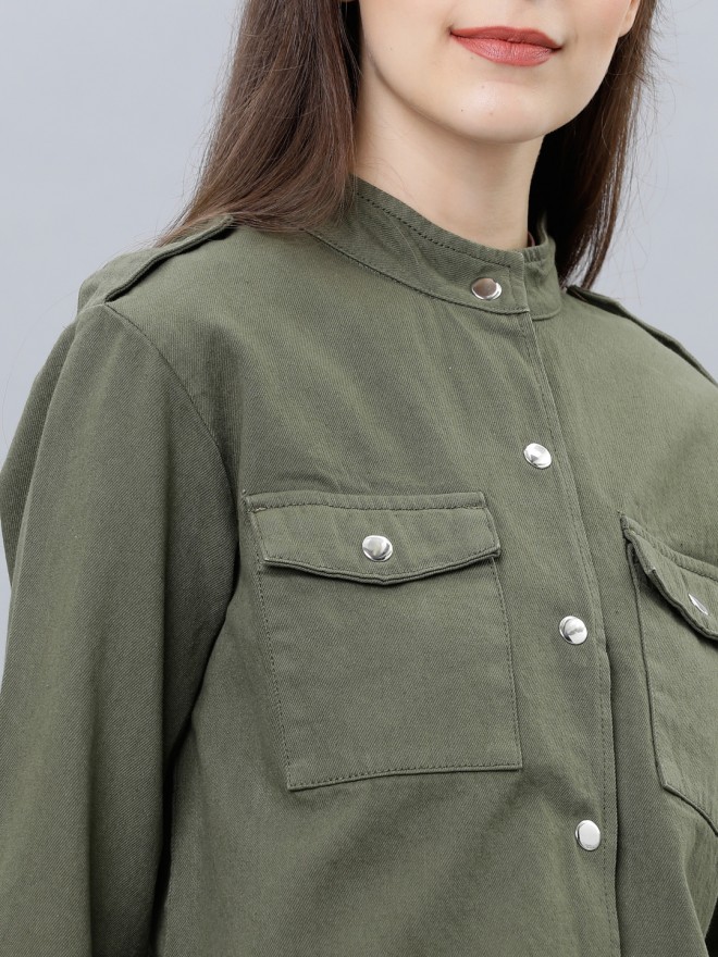 Tokyo Talkies Women Olive Denim  Jackets 