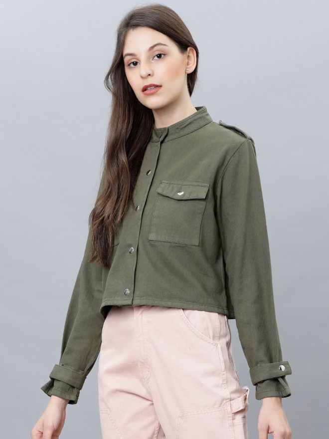 Tokyo Talkies Women Olive Denim  Jackets 