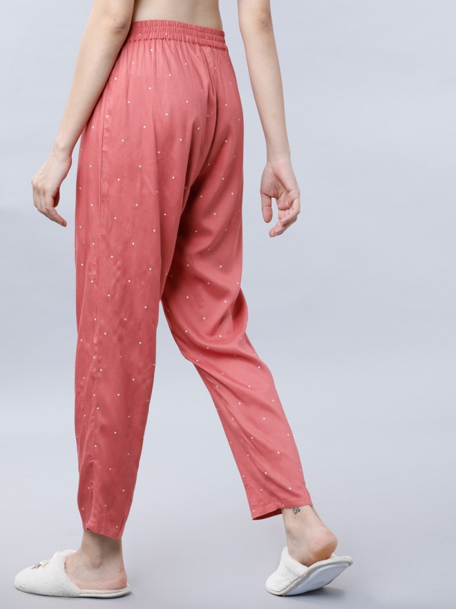 Buy Tokyo Talkies Pink & White Printed Lounge Pant for Women