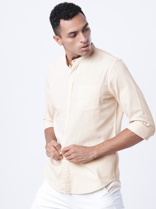 Buy Highlander Beige & White Slim Fit Striped Casual Shirt for Men