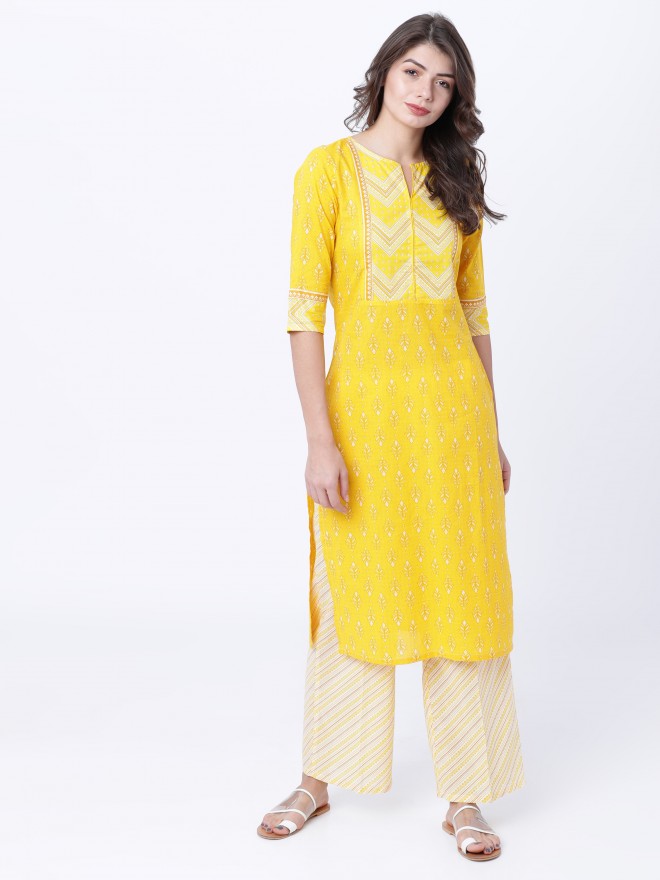 Vishudh Women Yellow Printed Straight Fit Palazzos