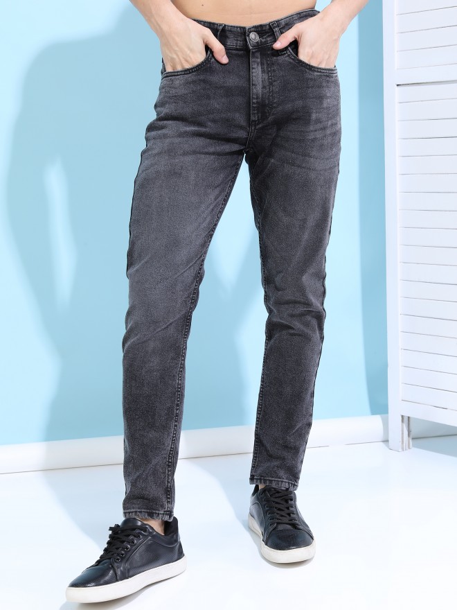 Buy Highlander Dark Grey Tapered Fit Stretchable Jeans for Men Online ...