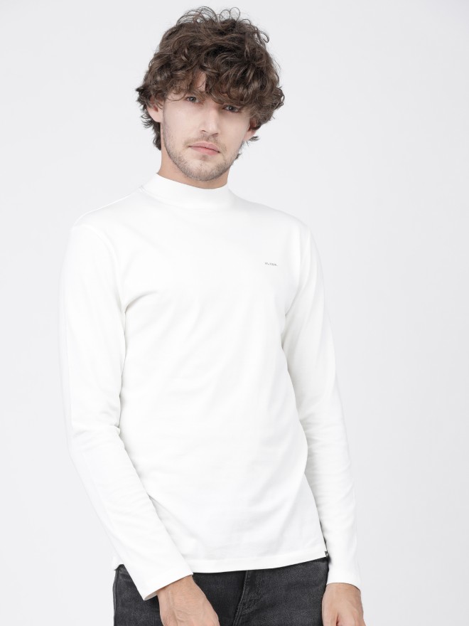 High neck white t shirt sale