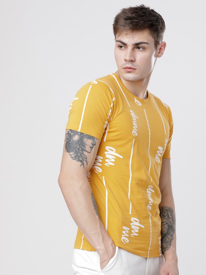 Buy Highlander Yellow Printed Round Neck Cotton T Shirt For Men Online