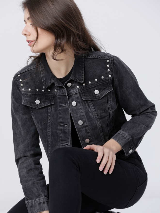 Dark grey shop denim jacket womens