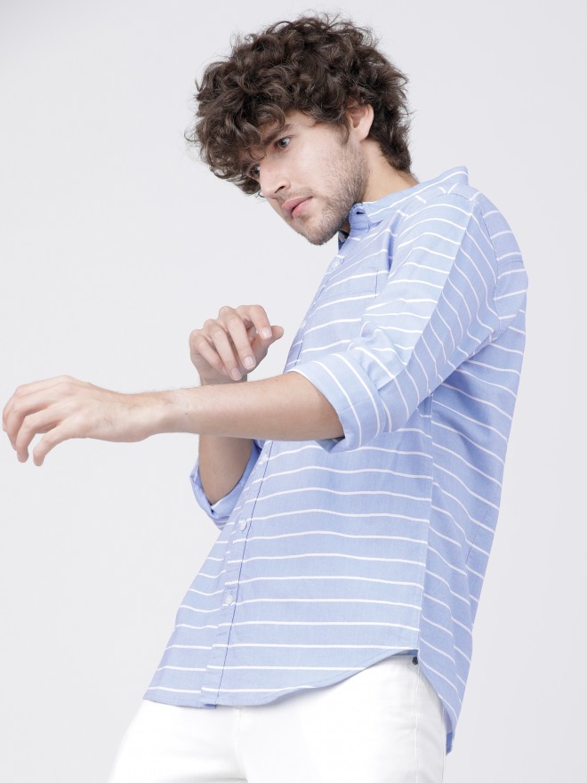 Buy Highlander Blue/White Slim Fit Striped Casual Shirt for Men Online ...