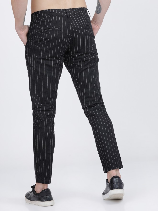 Buy Shae By SASSAFRAS Women Black  Grey Tapered Fit Striped Cropped  Trousers  Trousers for Women 13845740  Myntra