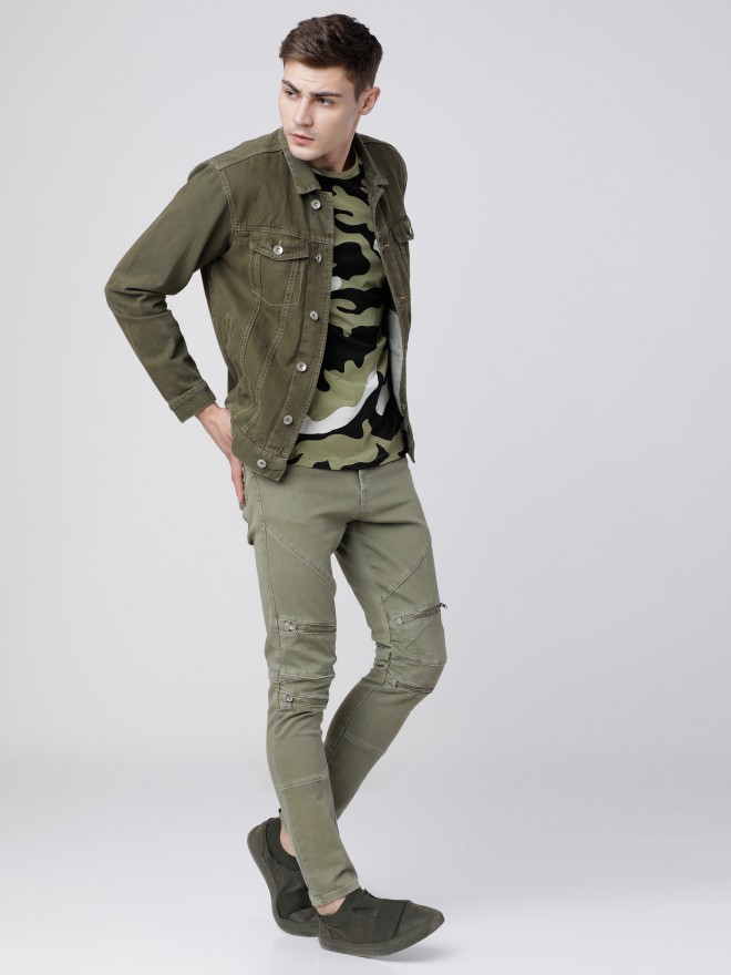 Jean jacket with olive green clearance pants